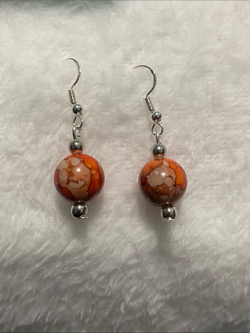 Good Vibes Only Orange Marble and silver drop earrings! NWT!